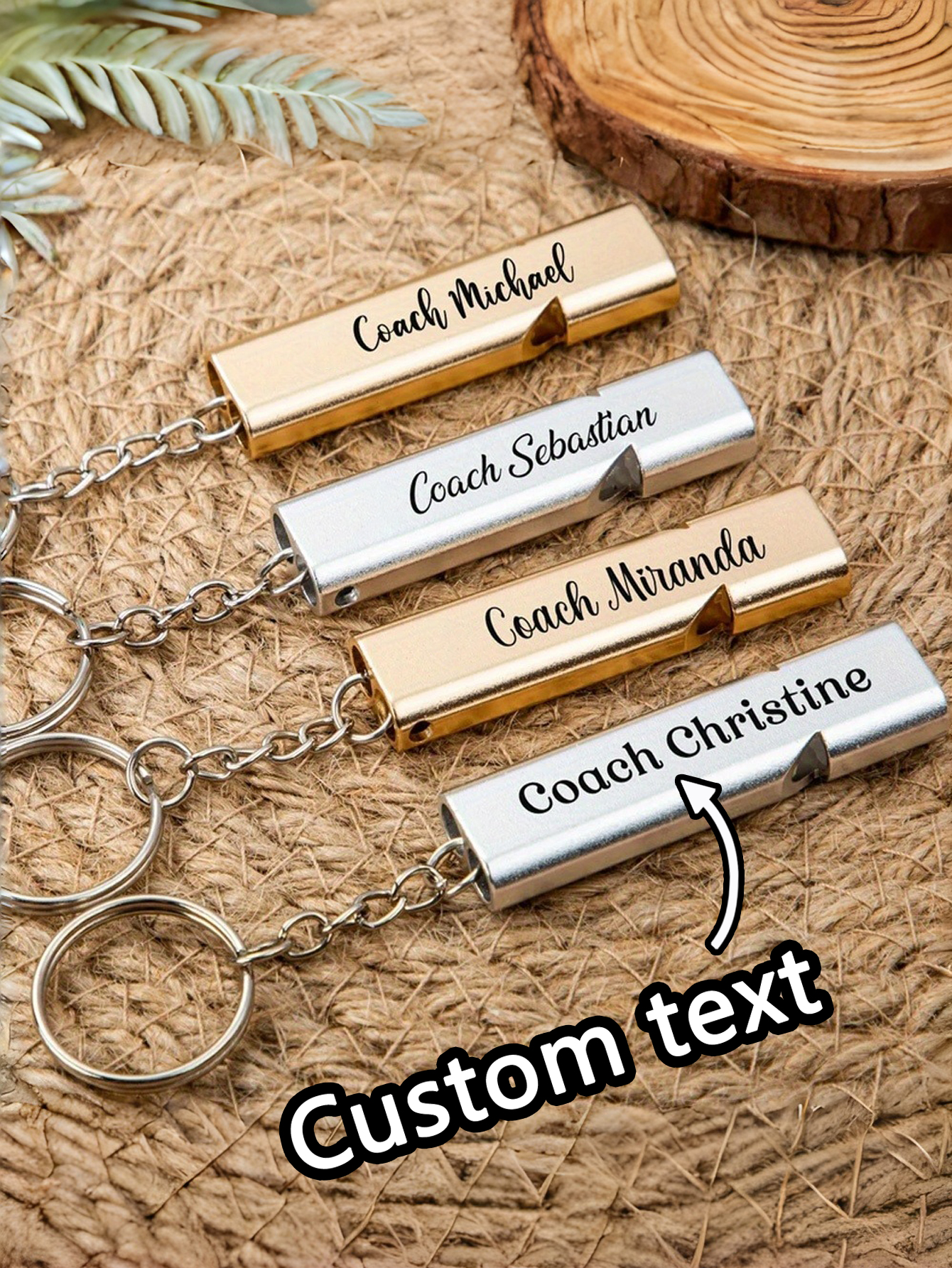 Customized Personalized Stainless Steel Whistle Keychain Customized Text Coach Whistle Durable Outdoor Whistle